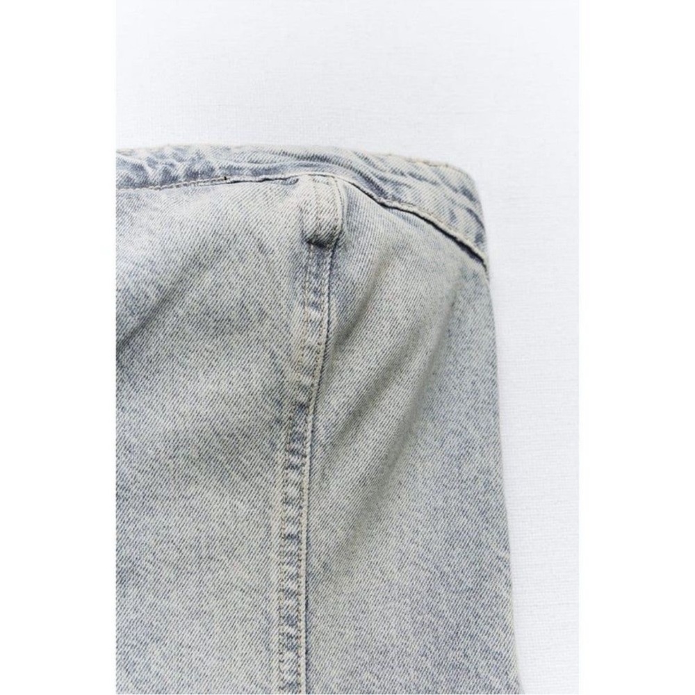 Zara PLEATED TRF STRAPLESS DENIM MINI DRESS Size Small NWT - Picture 9 of 11